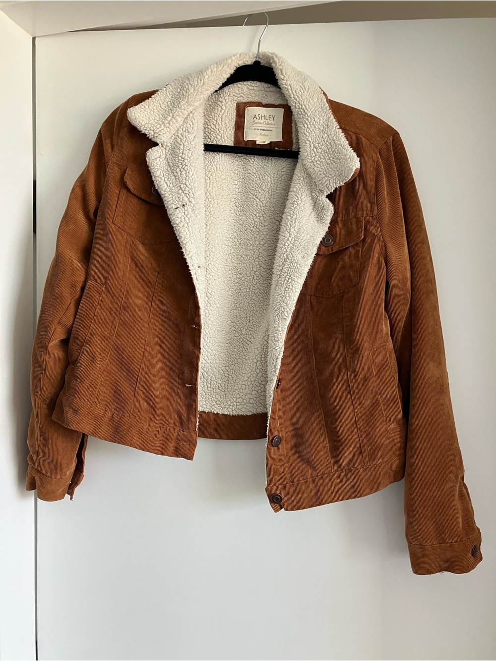 Ashley By 26 International Women's Tan Brown Corduroy Teddy-Lined Jacket